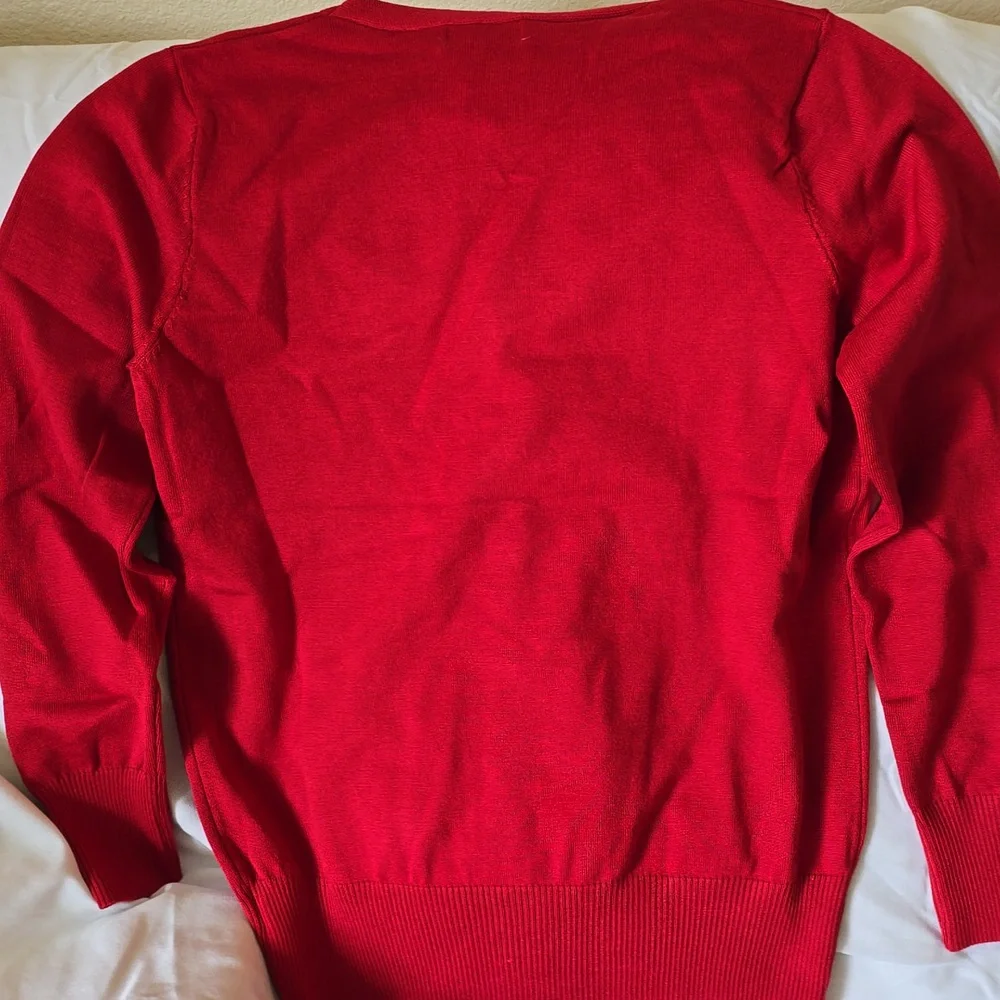 Womens Size XL Red V-Neck Button Cardigan Sweater - Women's - Picture 2 of 2